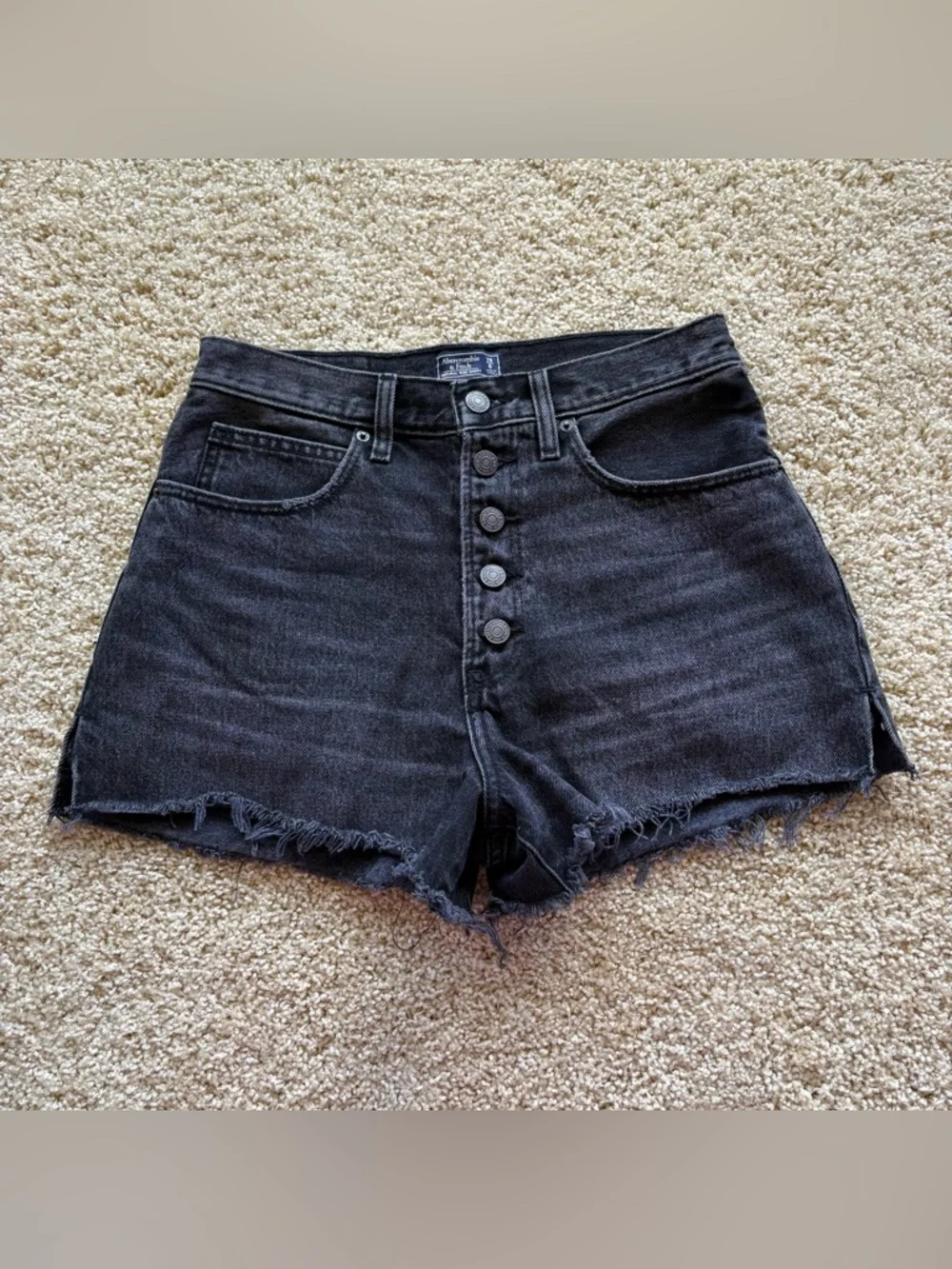 Abercrombie & Fitch Black Denim Button Fly‎ Cutoff Shorts Natural Rise Size 28/6